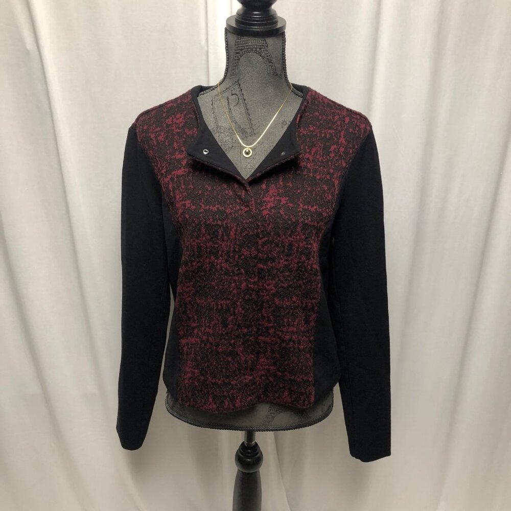 Liz Claiborne Jacket Womens Size Medium MT Black Maroon Long Sleeve Lined Blazer